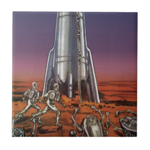 Carreau Science-fiction vintage, astronautes extraterrestr