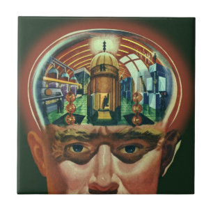 Carreau Science-fiction vintage, Cerveau Alien dans le Lab