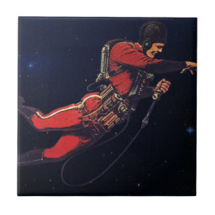 Carreau Science-fiction vintage d'astronaute dans l'espace