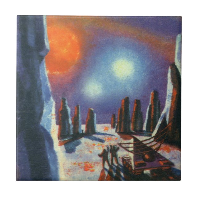 Carreau Science-fiction vintage de planète étrangère avec  (Devant)