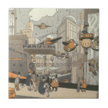 Carreau Science-fiction vintage Urban Paris, Steam Punk<br><div class="desc">Illustration vintage punk à vapeur victorien Science Fiction image futuriste voyage et transport métropolis. La ville de Paris,  France à l'avenir avec des avions de taille personnelle au lieu de voitures et la station de métro Gare du Nord.</div>