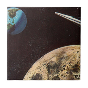 Carreau Science-fiction vintage, vaisseau spatial au-dessu