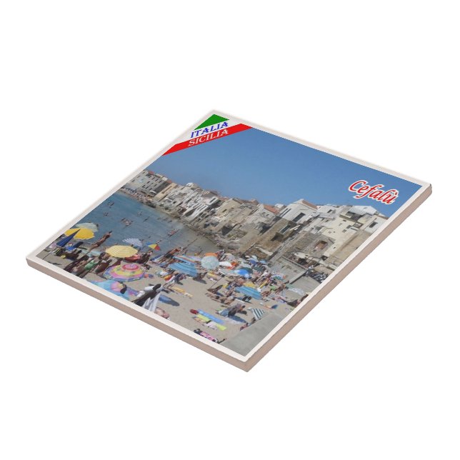 Carreau SCL083 CEFALU', Plage, Sicile, Italie, (Côté)