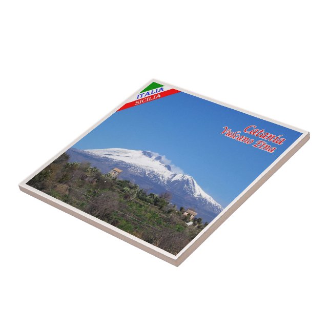 Carreau SCL088 CATANIE, Etna avec neige, Sicile, (Côté)
