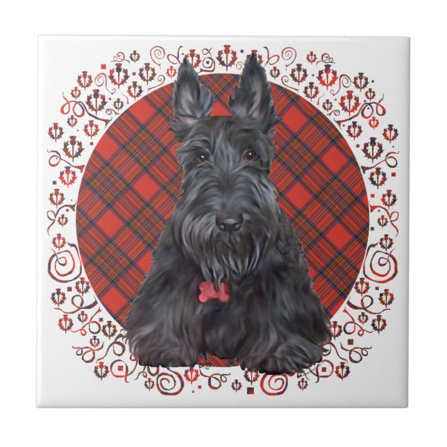 Carreau Scottish terrier on tartan (Devant)