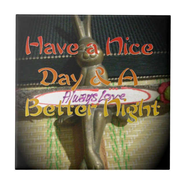 Carreau Sculpture de lapin de bronze avec citations inspir (Devant)