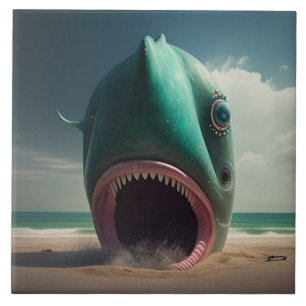 Carreau Sculpture de requin sur la plage