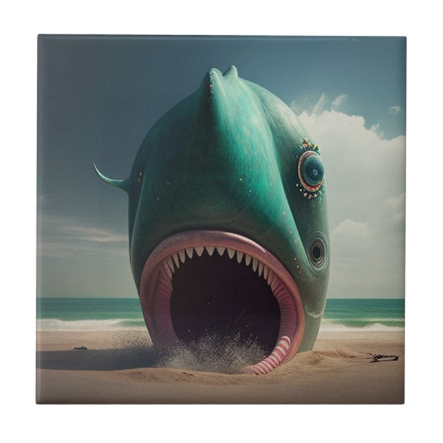 Carreau Sculpture de requin sur la plage (Devant)