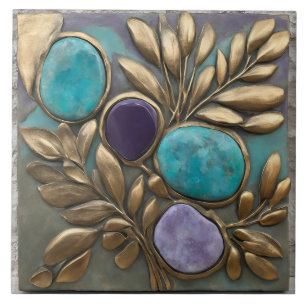 Carreau Sculpture florale en turquoise, or et violet