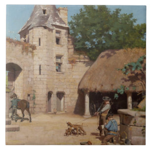 Carreau Se préparer à la chasse (scène médiévale)