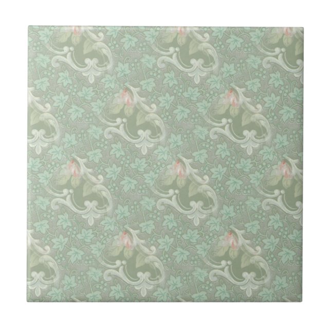 Carreau Sea Green Pink Pastel Floral Carrelage en céramiqu (Devant)