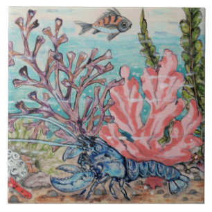 Carreau Sea Life Blue Homard Rose Coral Beach Mural Pc. #4
