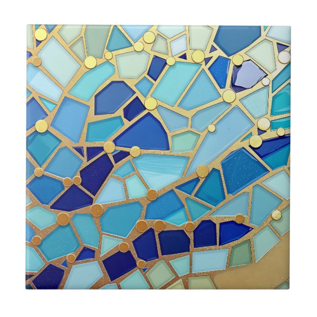 Carreau Sea of Waves Blue and Gold Mosaic Fine Art (Devant)