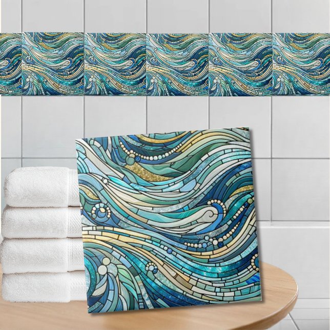 Carreau Sea of Waves Teal Mosaic Fine Art (Créateur téléchargé)