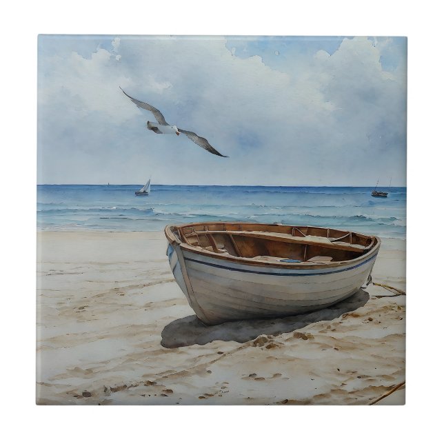 Carreau "Seabreeze Serenade". Couleur Serene Boat Scène (Devant)
