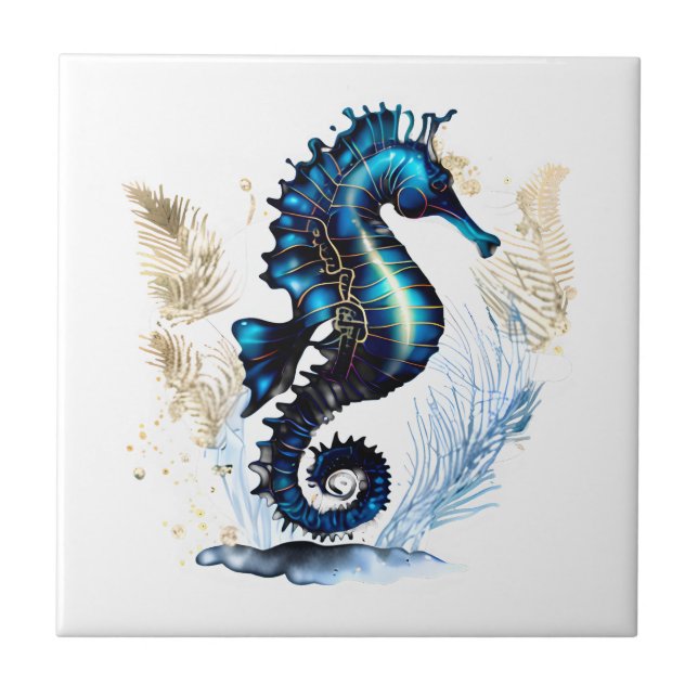Carreau Seahorse 3D bleu brun blanc plage marine aquatique (Devant)