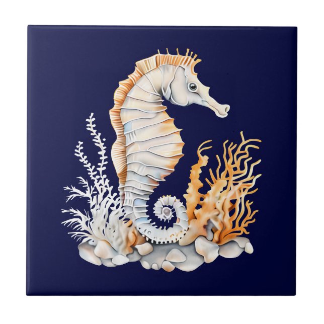 Carreau Seahorse 3D bleu orange blanche marine aquatique p (Devant)