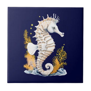 Carreau Seahorse marine poisson 3D bleu orange thème plage