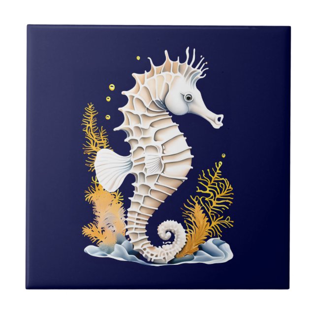 Carreau Seahorse marine poisson 3D bleu orange thème plage (Devant)