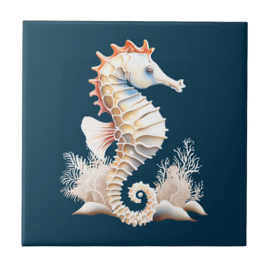 Carreau Seahorse marine poisson 3D bleu orange thème plage