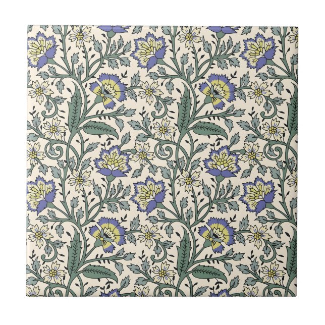 Carreau Seamless blue, yellow, and white floral pattern  (Devant)