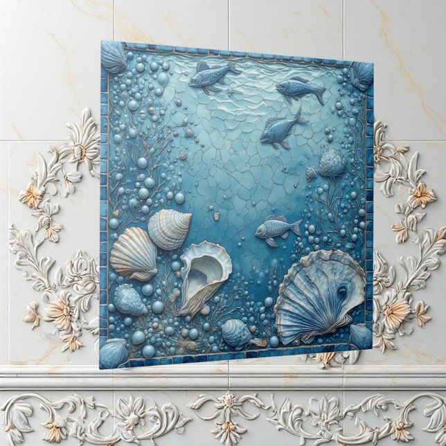 Carreau Seashell Aquatic Fish Underwater Bubble Backsplash (Seashell Aquatic Fish Underwater Bubble Backsplash Ceramic Tile)