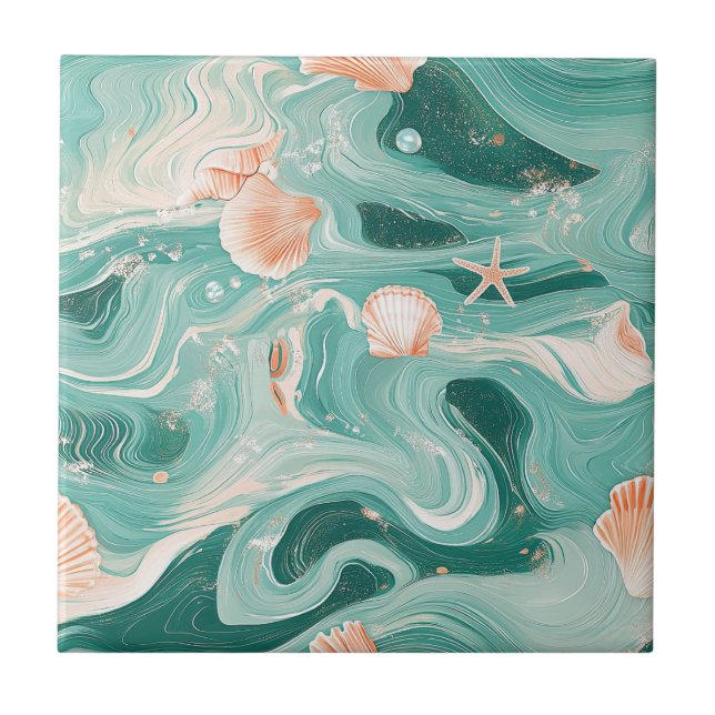 Carreau Seashells and Ocean Waves Pattern (6) (Devant)