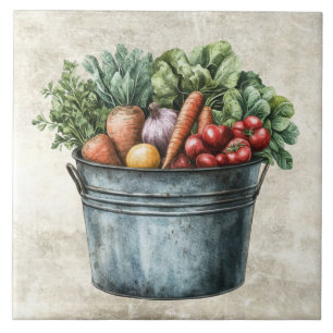 Carreau Seau rustique plein de légumes