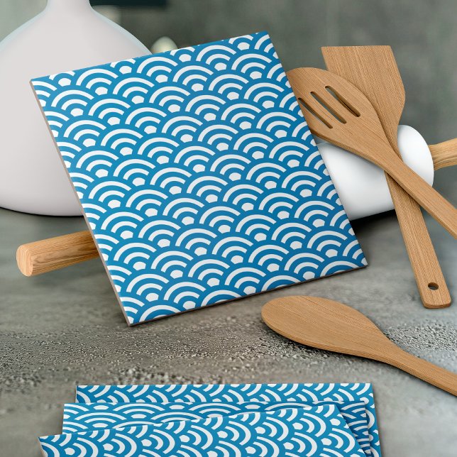 Carreau Seigaiha, Waves, Japanese, Blue and White (Créateur téléchargé)