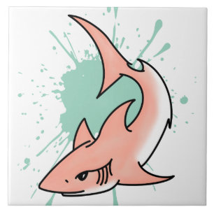 Carreau semaine de requin rose dessin animé tatouage art o