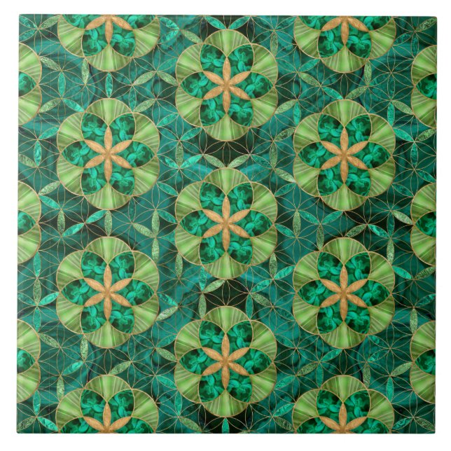 Carreau Semences de vie en Fleur de vie Motif Malachite (Devant)