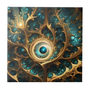 Carreau Sens De La Vue Turquoise Et Or Fractée Art Abstrai