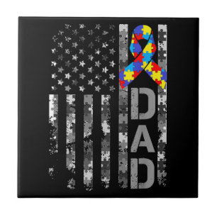 Carreau Sensibilisation sur l'autisme Papa USA Drapeau Fêt