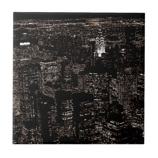 Carreau Sepia New York City Night Skyline