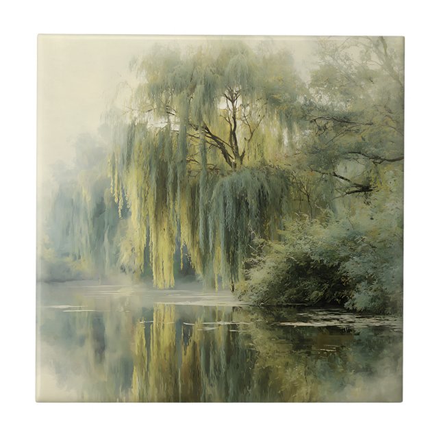 Carreau Serene Willow Tree Reflection Nature Art (10) (Devant)