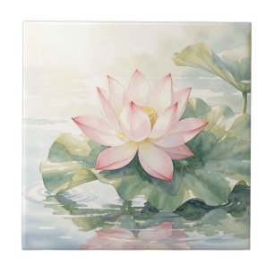 Carreau Sérénité du lotus rose aquarelle