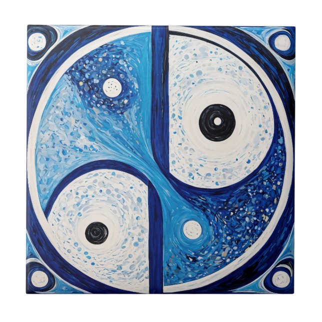 Carreau Sérénité géométrique : Bleu & Blanc Yin Yang (Devant)