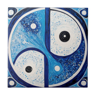Carreau Sérénité géométrique : Bleu & Blanc Yin Yang