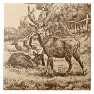 Carreau Série animalière William Wise 1879 Deer Tile Repro