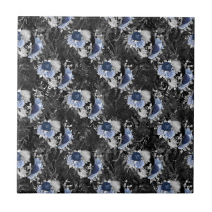 Carreau Série Blue Floral Skull Design 1