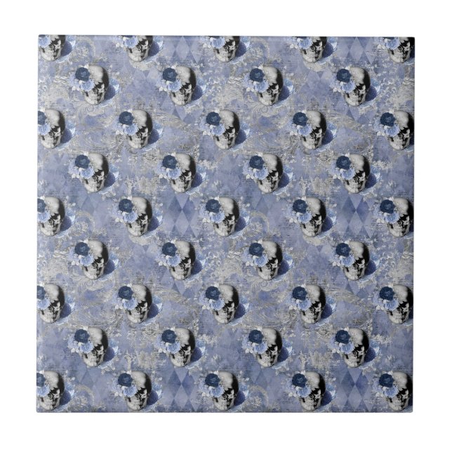 Carreau Série Crâne Floral Bleu Design 2  (Devant)