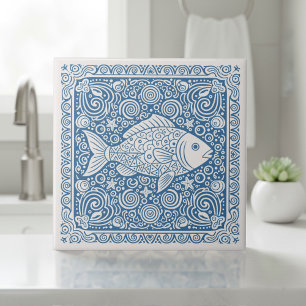 Carreau Série de la vie côtière Poisson Bleu D1208