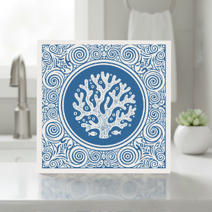 Carreau Série Vie Côtière Dentelle Corail Bleu D1208