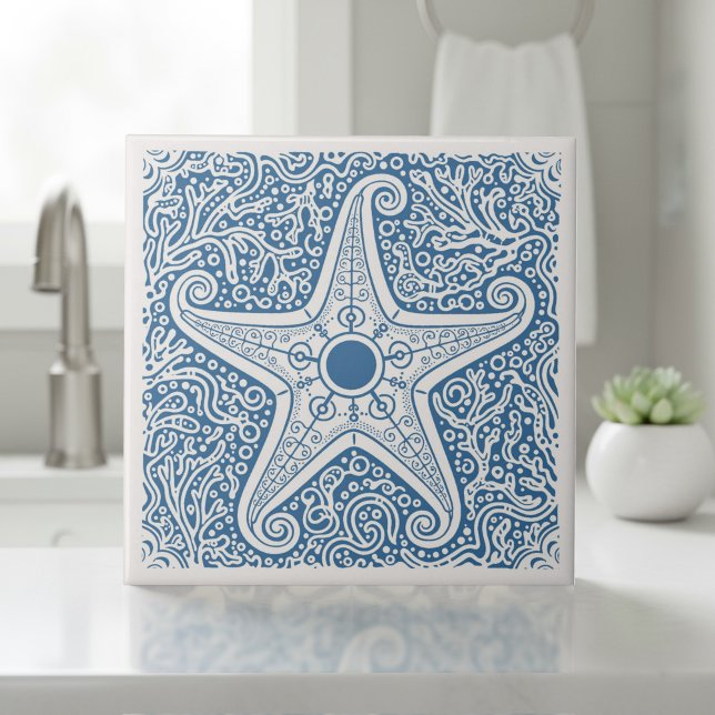 Carreau Série Vie Côtière Étoile de Mer Bleu D1208 (Créateur téléchargé)