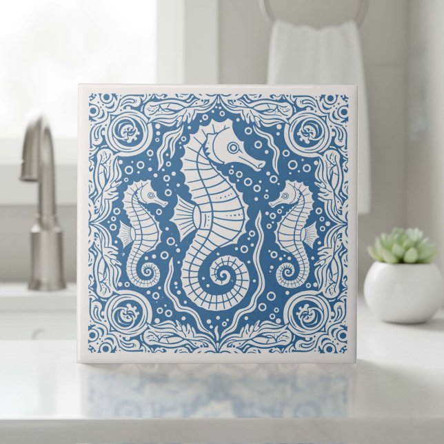 Carreau Série Vie Côtière Hippocampe Bleu D1208 (Créateur téléchargé)