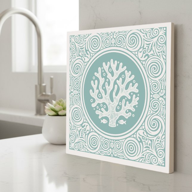 Carreau Série Vie Côtière Lace Coral Teal D1208 (Créateur téléchargé)