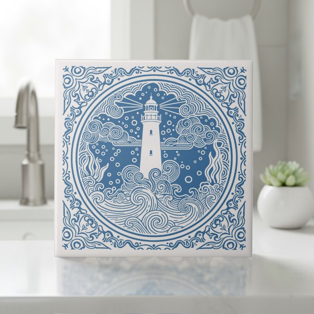 Carreau Série Vie Côtière Phare Bleu D1208 (Créateur téléchargé)