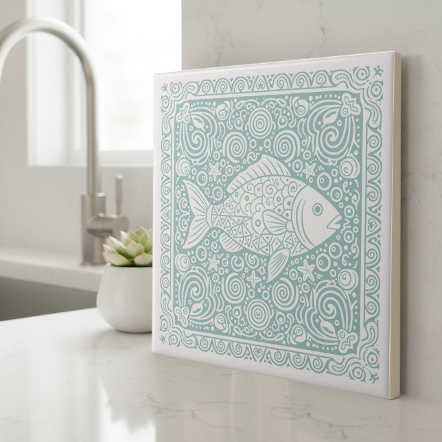 Carreau Série Vie Côtière Poisson Teal D1208 (Créateur téléchargé)