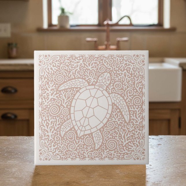 Carreau Série Vie Côtière Tortue Corail D1208 (Créateur téléchargé)