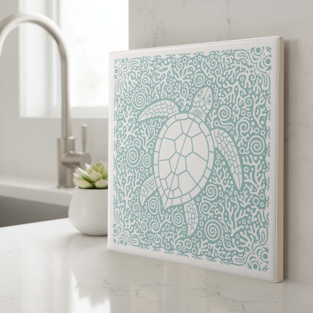 Carreau Série Vie Côtière Tortue Sarcelle D1208 (Créateur téléchargé)